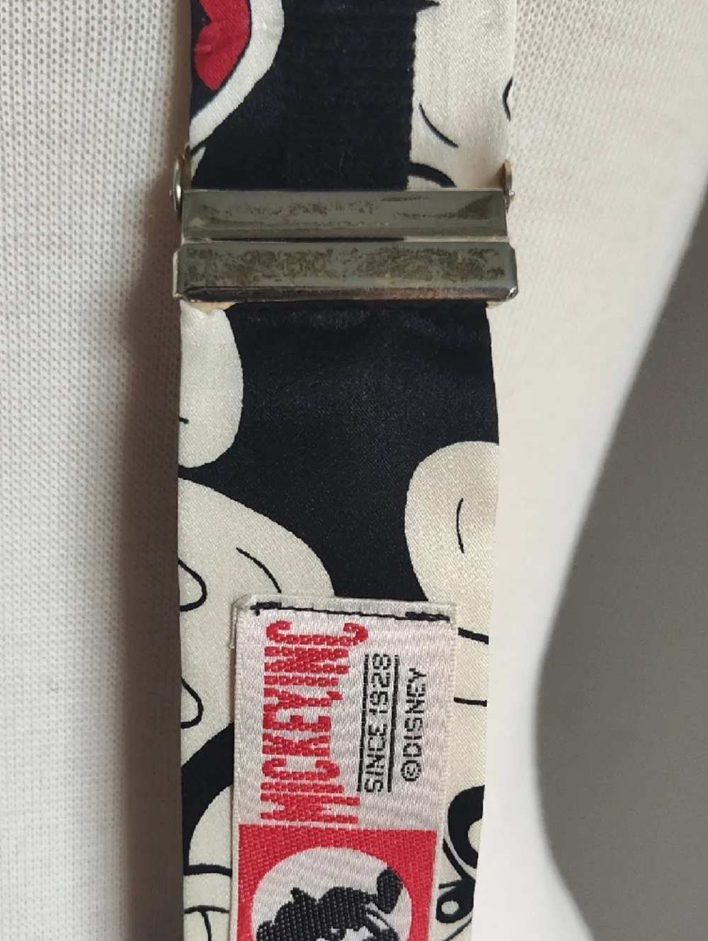 Disney Vintage Black Red and Cream Silk Mickey Print Suspenders with Gold Accent - Picture 9 of 10